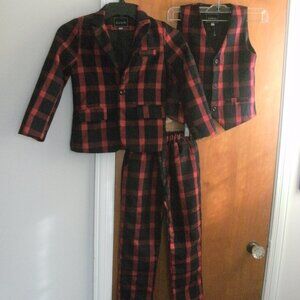 Luobo Bei Bei 3 Piece Formal Suit Plaid Navy Blue Red Matching Jacket Vest Pants